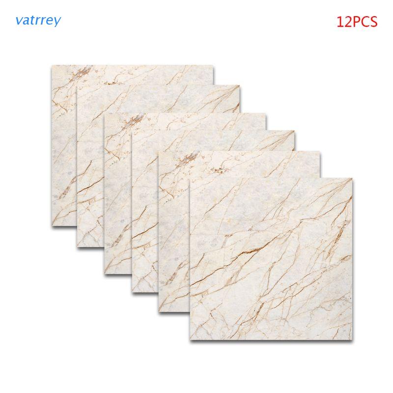Bộ 12 miếng dán tường bằng PVC chống nước họa tiết vân đá cẩm thạch