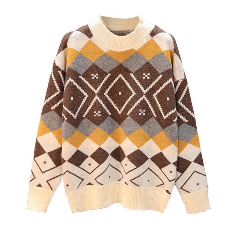 Áo Len Nữ Dày tay dài cổ tròn form rộng họa tiết caro chuẩn phong cách thời trang Hàn Quốc K5H4 | BigBuy360 - bigbuy360.vn