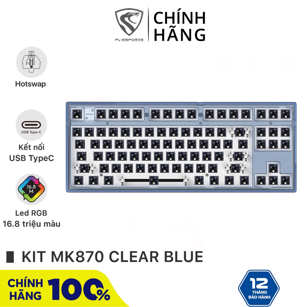 Bộ kit bàn phím cơ FL-Esports MK870 Clear Blue - Hotswap Led RGB - Sẵn foam - BH 12 tháng