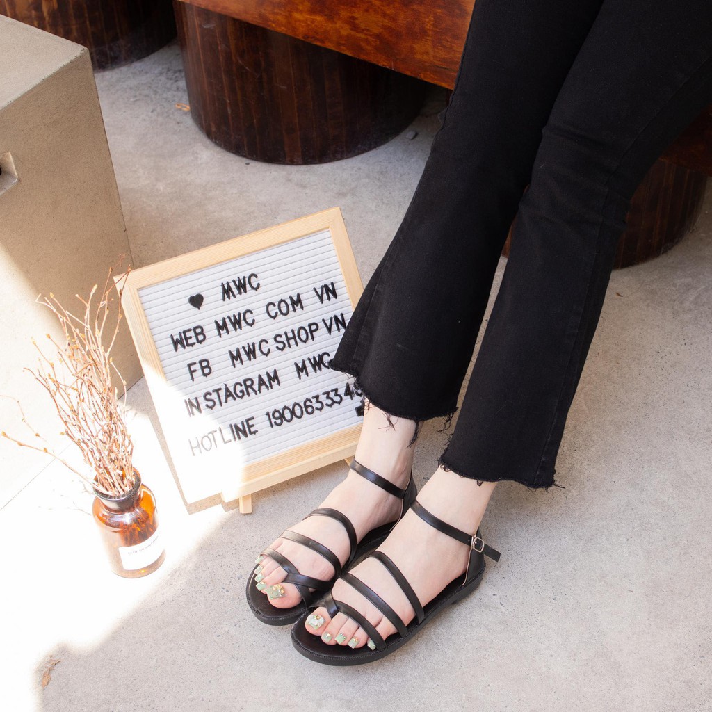 Giày Sandal Nữ MWC Đế Bệt Quai Dây Cá Tính Màu Đen Trắng Nâu XanhL NUSD- 2585