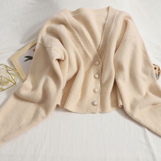 Áo Khoác Cardigan Len Ngắn Cúc Ngọc Nhiều Màu
