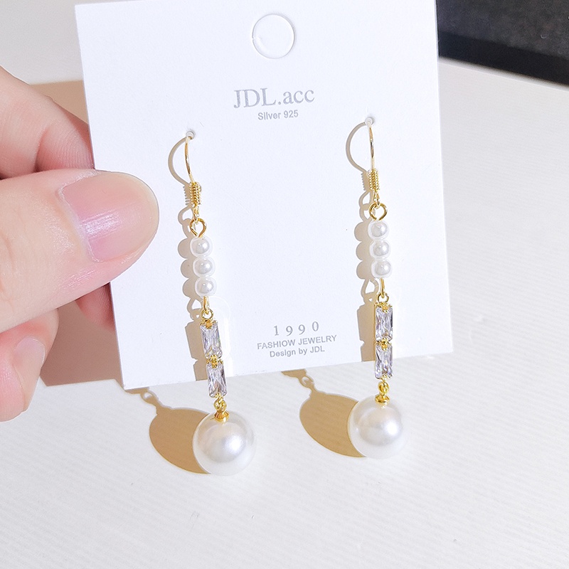 [Jiudolan] Khuyên Tai Dài Đính Ngọc Trai Zircon Lấp Lánh Thanh Lịch Thời Trang Dành Cho Nữ