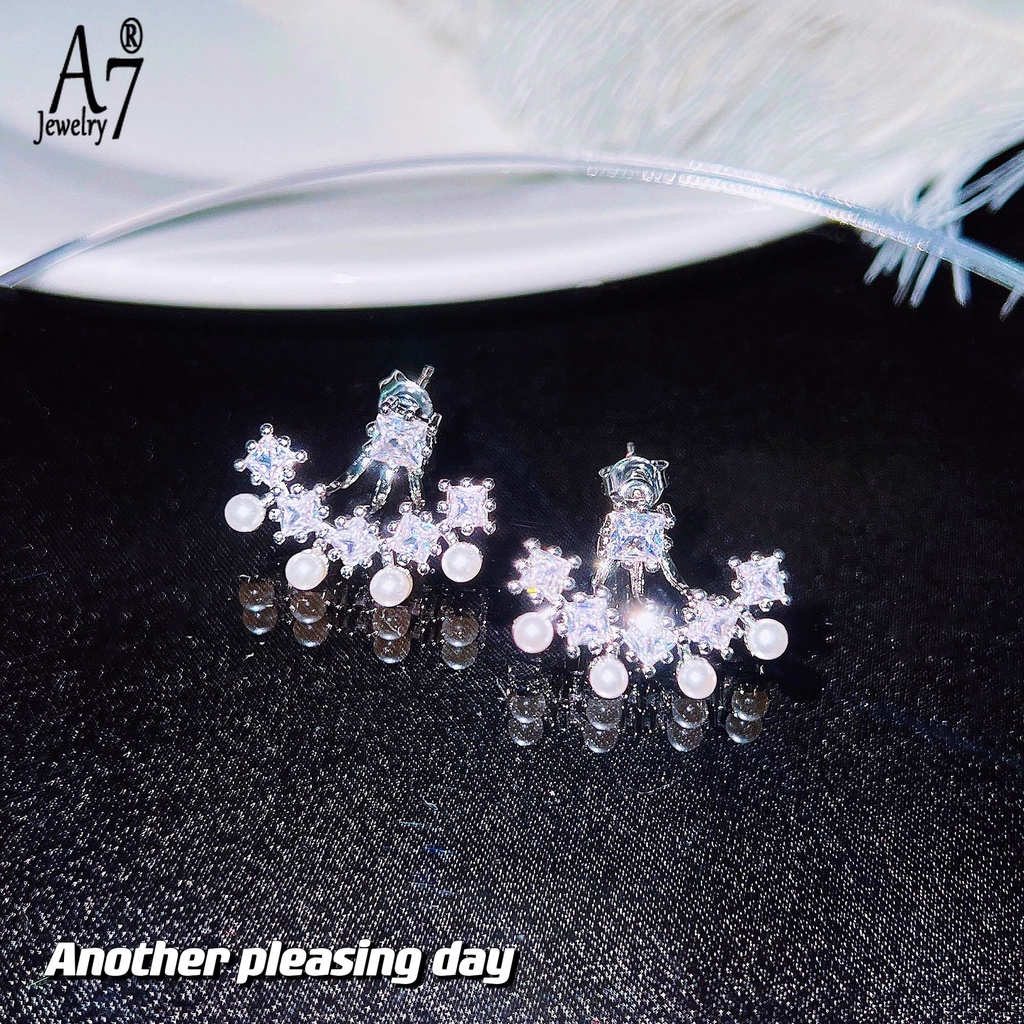 A7| Bông Tai Mạ Bạc 925 Hình Quạt Đính Ngọc Trai Nhân Tạo Thời Trang Dành Cho Nữ X4Y65