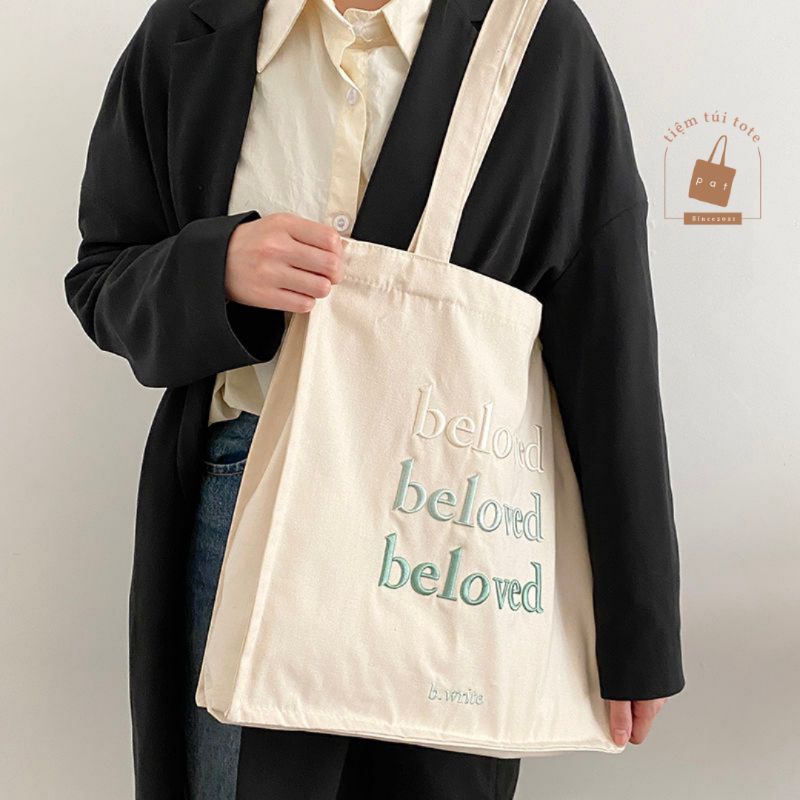 Túi tote đeo vai thêu chữ nổi beloved TP34 | tiemtuitotebypat