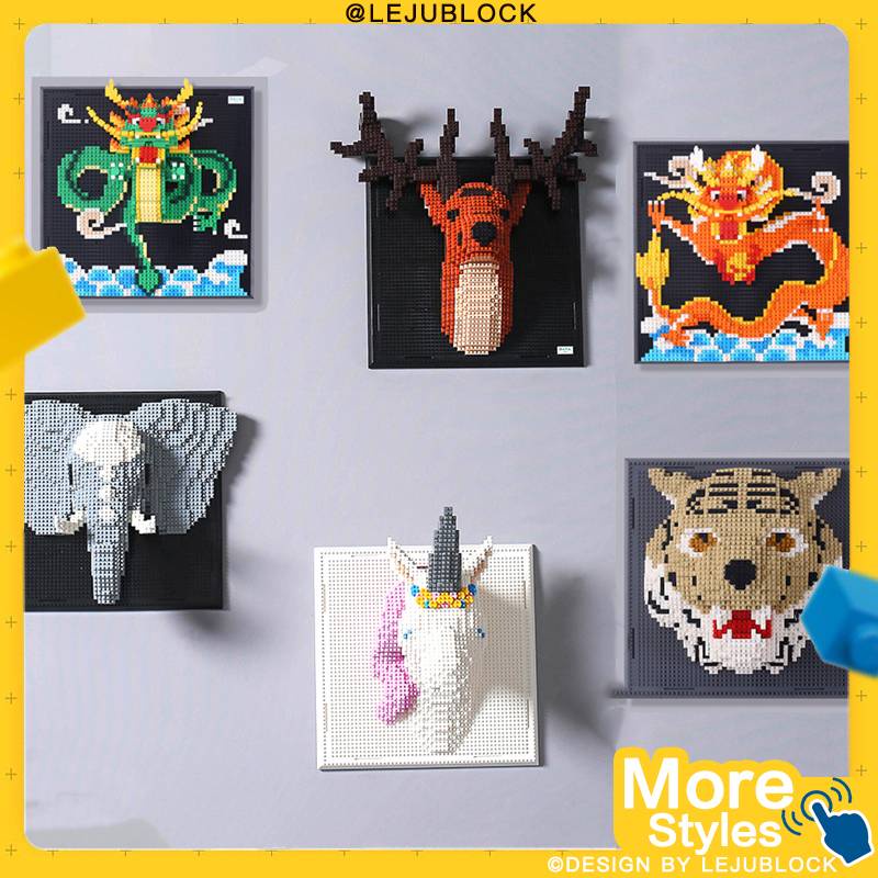 【LEJUBLOCK】Động vật treo tranh kim cương khối xây dựng búp bê hổ khối nano kỳ lân khủng long rồng con voi con nai hân vật đồ chơi cho trẻ em trang trí nội thất bức tranh tường mặt dây chuyền Hoạt hình đồ chơi cho bé trai quà sinh nhật