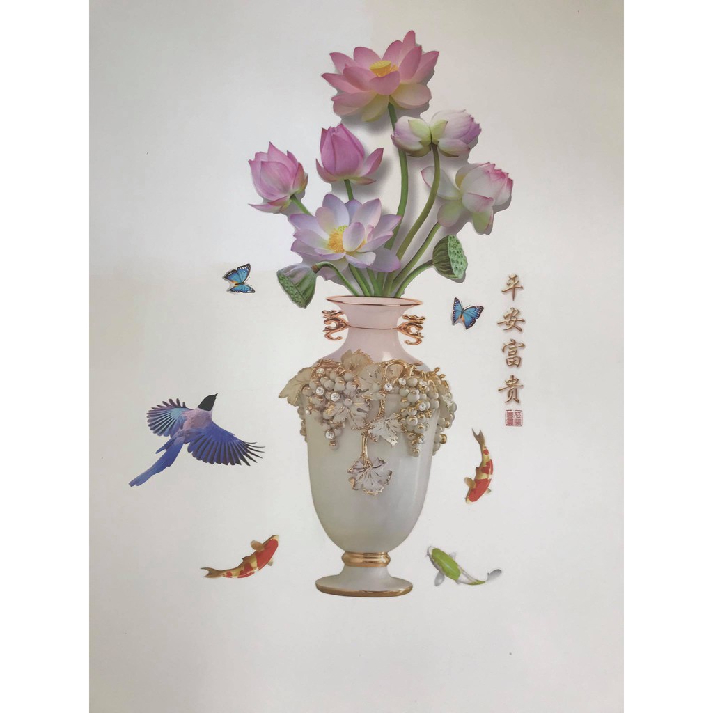 Decal Tranh sen , đào 3d phẳng kích thước 1m13 x78cm | BigBuy360 - bigbuy360.vn