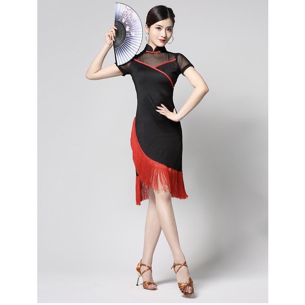 ĐẦM KHIÊU VŨ BƠ ĐẦM LATIN THUN CO GIÃN PHỐI TUA VL418N