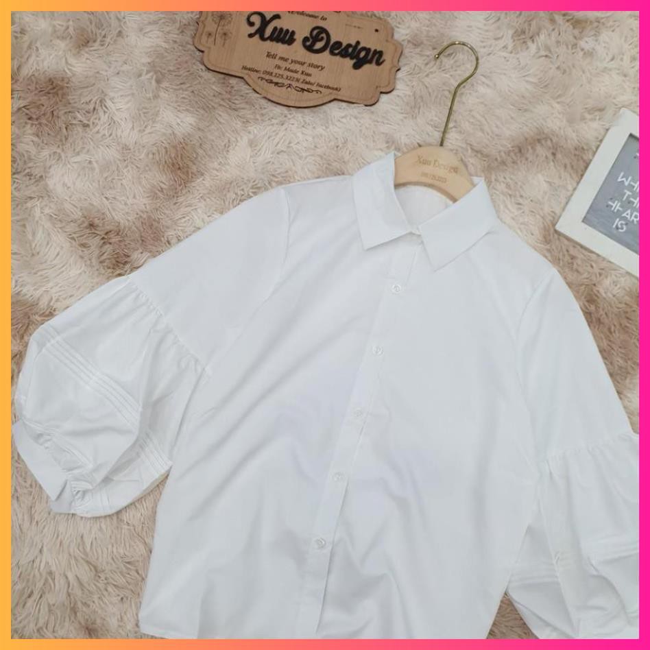 Áo Sơ Mi Nữ trắng tay bồng xếp ly Sơ mi kiểu vải mát, thoáng, chống nhăn MoonMy | BigBuy360 - bigbuy360.vn