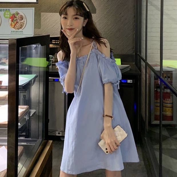 Đầm Midi Hai Dây Dáng Rộng Tay Phồng Phong Cách Pháp Thời Trang Xinh Xắn Cho Nữ