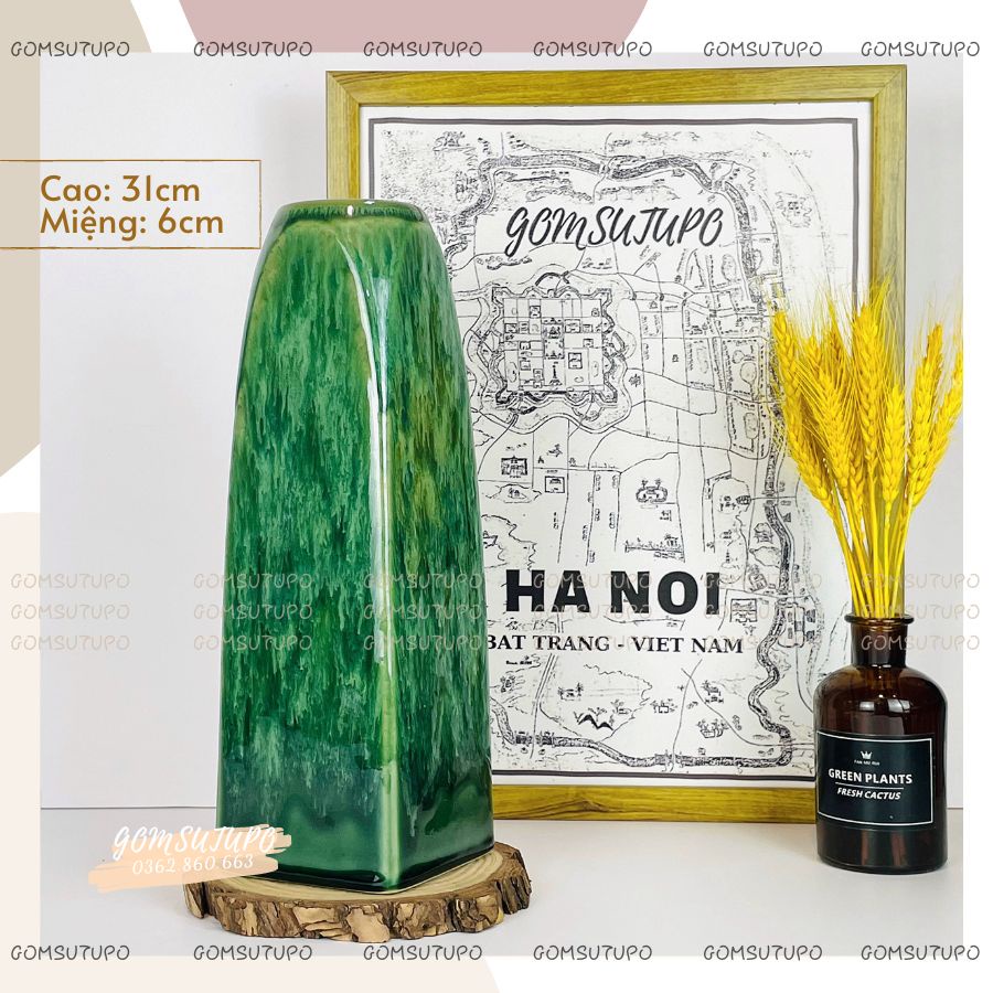 Lọ Hoa Gốm Men Rêu Xước size Lớn - Bình Cắm Hoa Để Bàn Trang Trí gomsutupo, gốm sứ tupo Bát Tràng