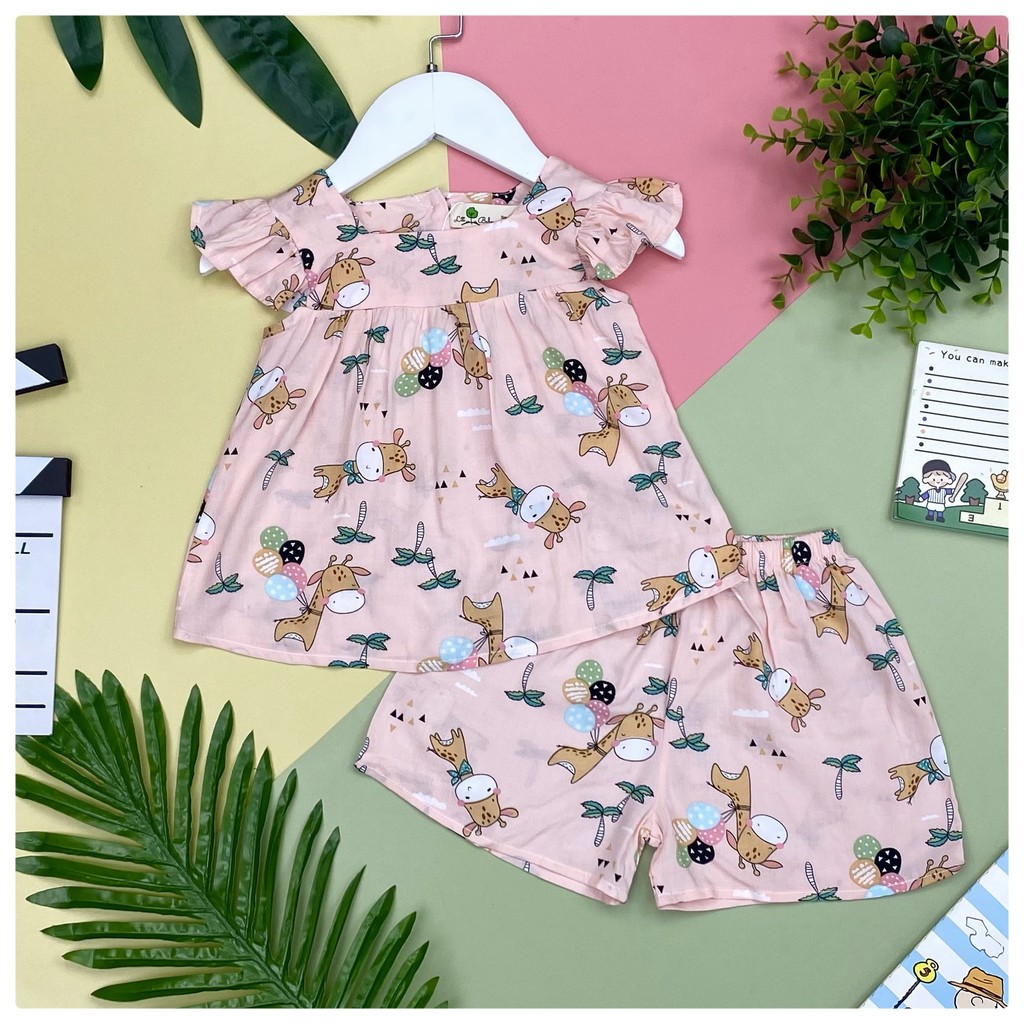 Bộ Lanh áo cánh tiên, quần cộc cho bé gái 1-7T, Chất lanh đẹp, ko co - Màu sắc dễ thương, xinh xắn