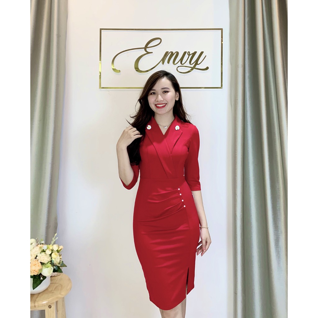 [Mã WAST99 hoàn 12k xu đơn 99k] Đầm Body Cổ Vest phối li eo, tôn dáng ,thanh lịch Emvy - V91 | BigBuy360 - bigbuy360.vn