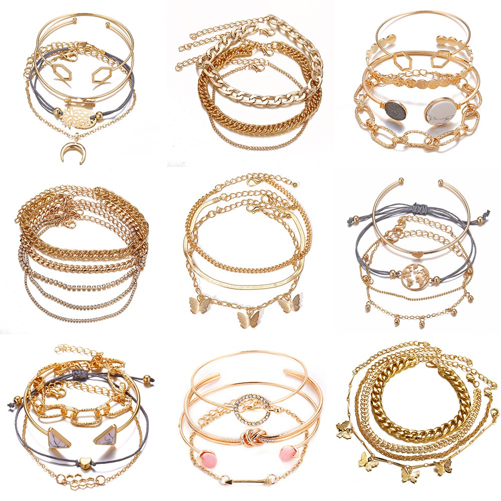 Vòng tay mạ vàng nhiều dây phong cách vintage thời trang dành cho nữ