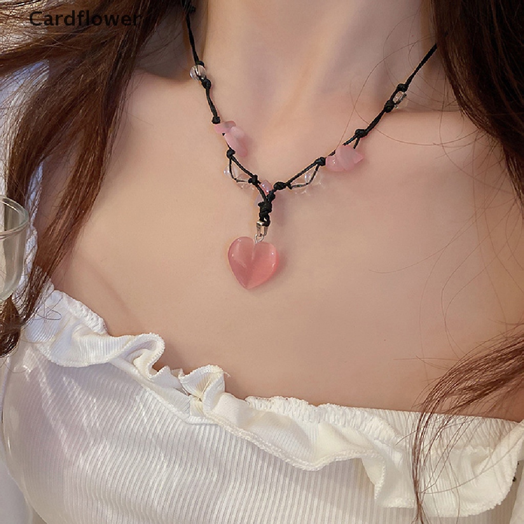 &lt; Cardflower &gt; Vòng cổ Hai Lớp Mặt Đá Tự Nhiên Hình Trái Tim Bướm Phong Cách Ins Đơn Giản Cá Tính Ngọt Ngào Có Thể Điều Chỉnh Dành Cho Nữ