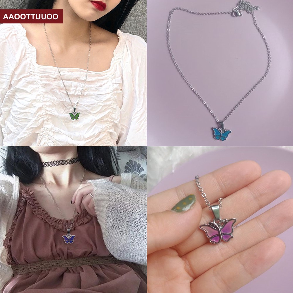 Vòng Cổ Dài Mặt Bươm Bướm Đổi Màu Theo Nhiệt Độ