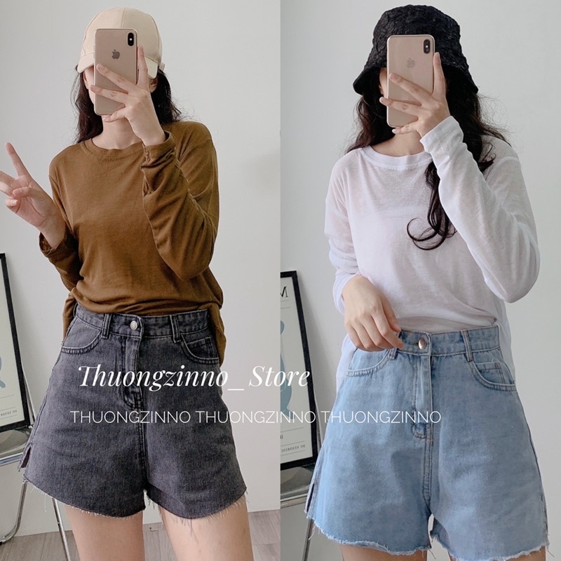 [Ảnh thật /Video]Quần sooc jean cắt đùi tua gấu mã mới hottrend Quần đùi tôn dáng tôn eo forl Hàn Quốc