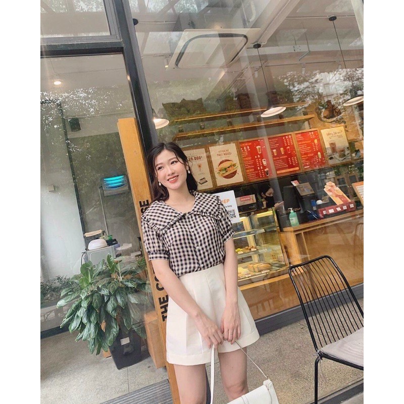 ⚡️ÁO KẺ⚡️Áo sơ mi kẻ màu hồng trắng viền bèo cổ | BigBuy360 - bigbuy360.vn