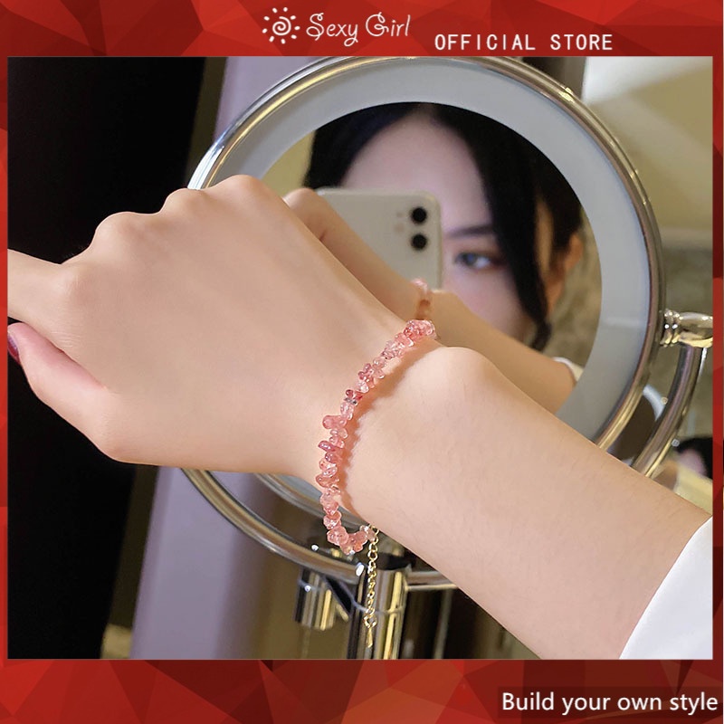 Vòng Tay Pha Lê Thiết Kế Bất Đối Xứng Họa Tiết Quả Dâu Tây Thời Trang Quyến Rũ Cho Nữ