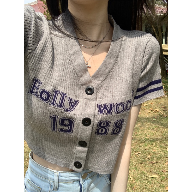 Xiaozhainv Áo cardigan Ngắn Tay Cổ Chữ V Phong Cách Hàn Quốc Cho Nữ