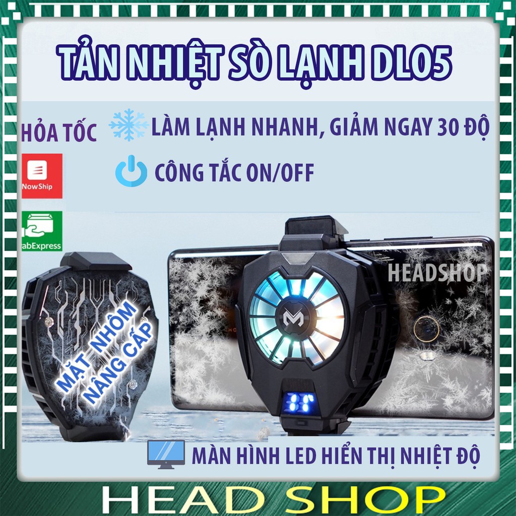 Quạt tản nhiệt Gaming MEMO DL05 thế hệ 5 cho điện thoại sò lạnh tích hợp màn hình led công tắc tắt bật HEAD SHOP