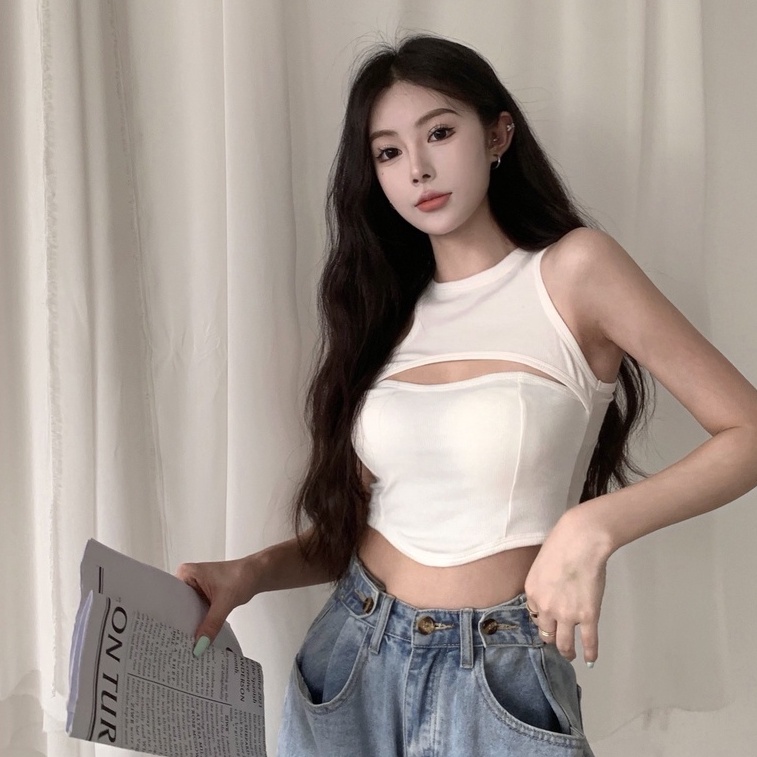 Áo croptop Nữ Cotton Gân Tăm Kiểu Khoét Ngực Có Đệm Mút Siêu Quyến Rũ A11