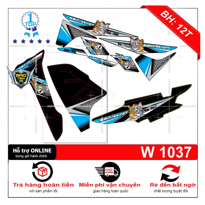 Tem rời dán xe wave a 2017 tom & jerry - Bi Decal