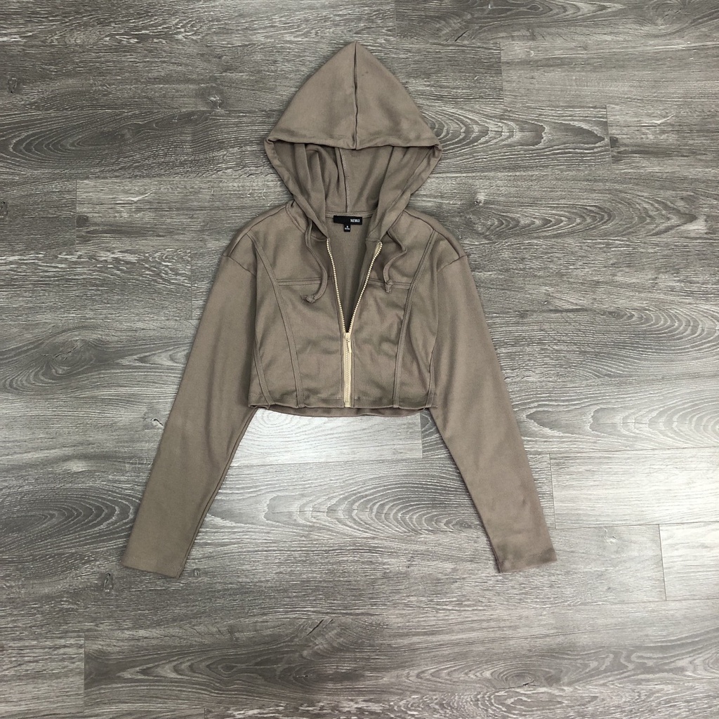 Áo khoác MIXX@ crop có nón dây kéo 3M