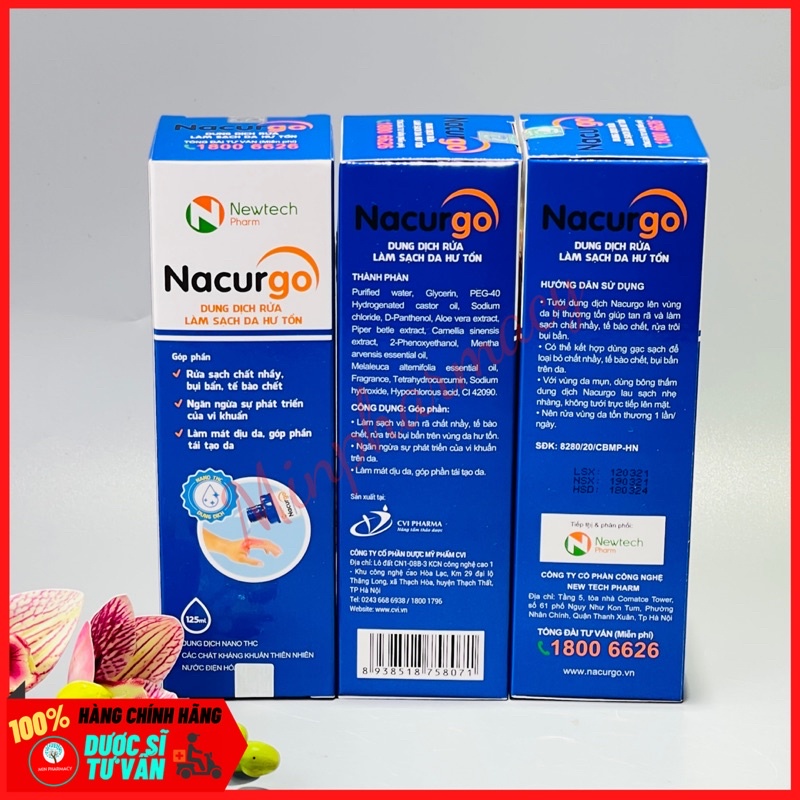 Dung dịch rửa, làm sạch da hư tổn NACURGO chai 125ml - Minpharmacy