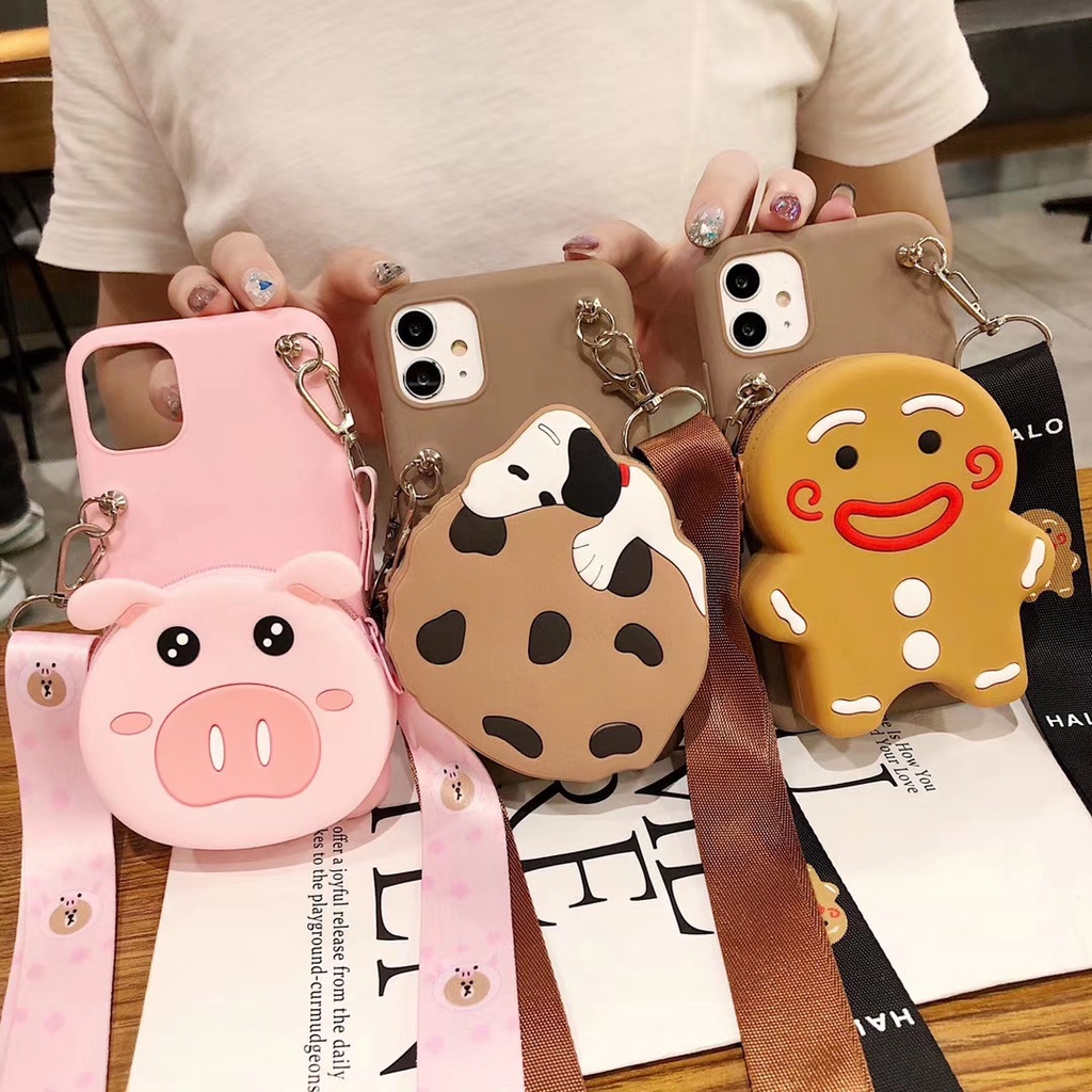 Cute cartoon pig snoopy biscuit Gingerbread Man zipper wallet soft phone case for samsung note 20 ultra s20 fe A21S A11 M11 A31 A51 A71 M30S A40S A10 A20 A30 A50 A30S A50S A70 ultra
