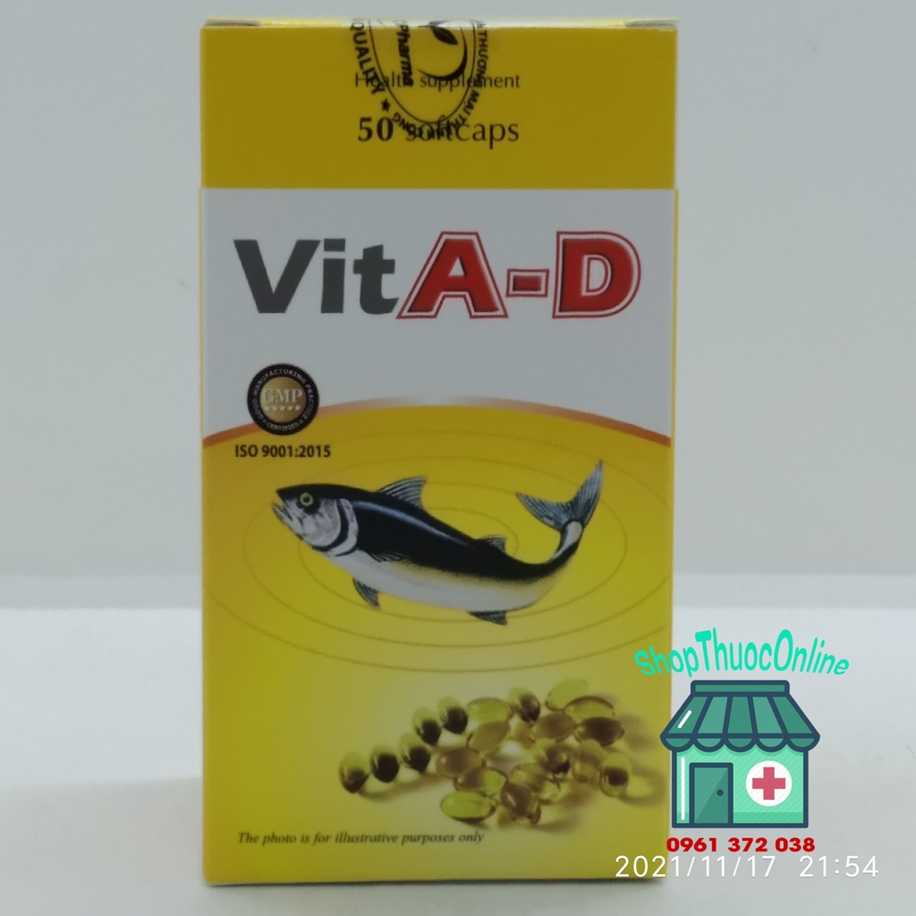 Dầu cá VitA-D hộp 50 viên - Bổ sung vitamin A và vitamin D3 chống còi xương, khô mắt, quáng gà