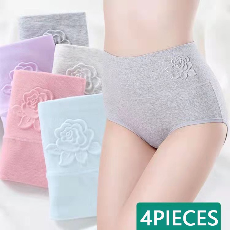 Set 4 quần lót cotton lưng cao định hình cơ thể cho nữ