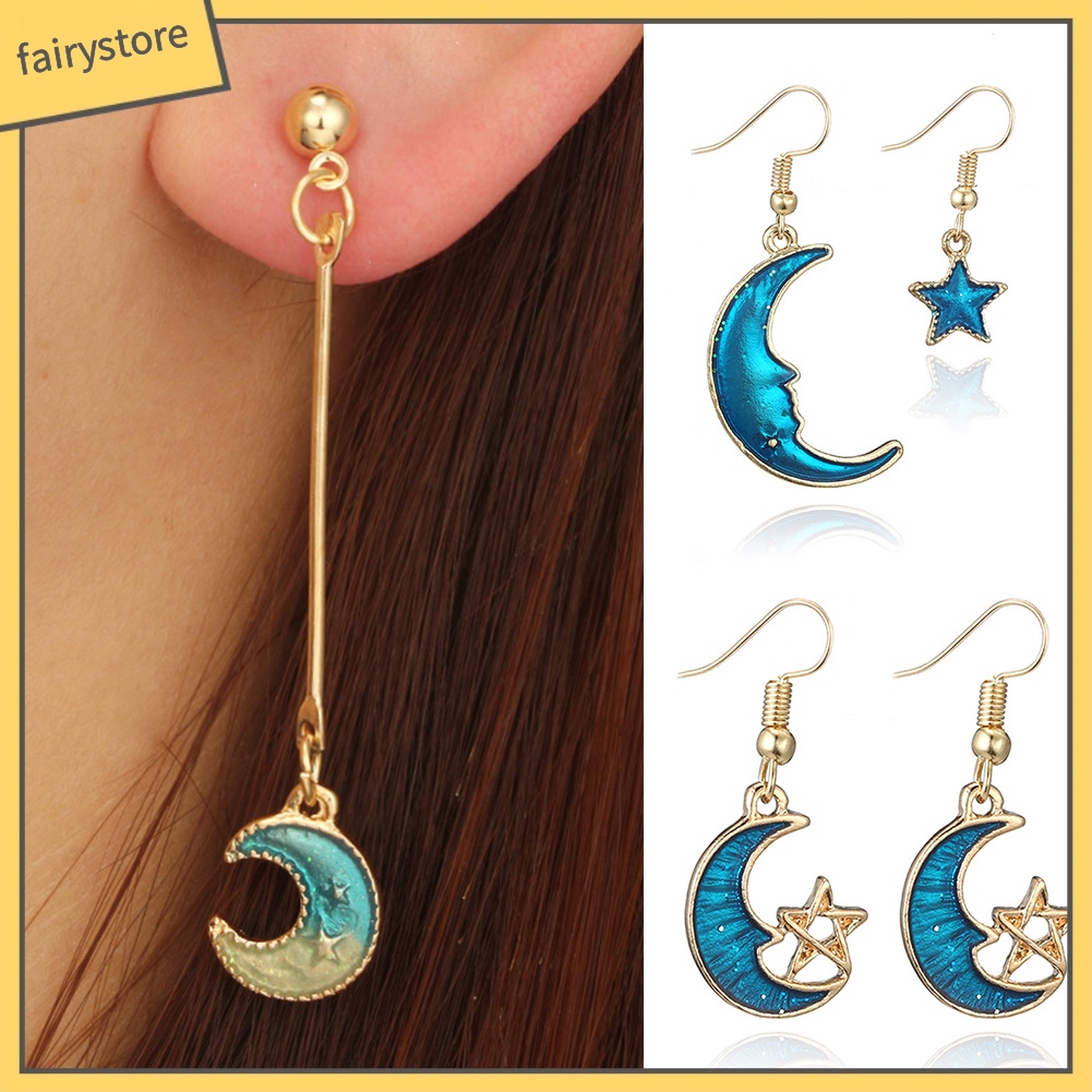 Bông tai dáng dài hình mặt trời/mặt trăng và ngôi sao độc đáo cho nữ