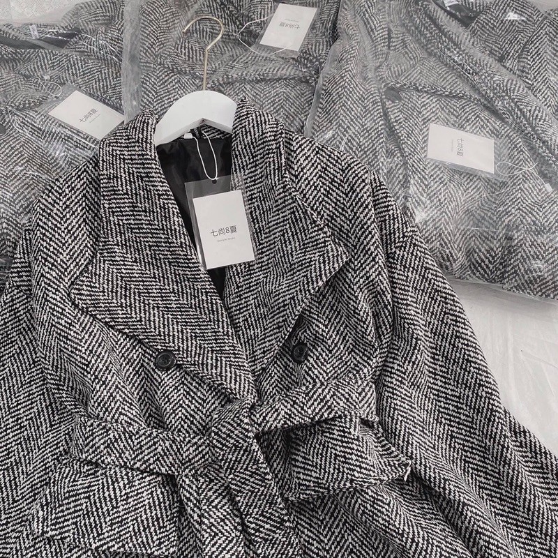 áo dạ kẻ xám ghi