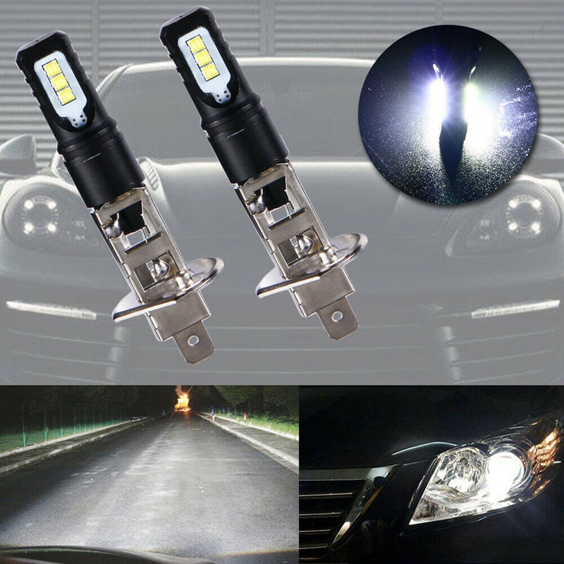 Set 2 đèn pha LED siêu sáng H1 6000k 6000lm Drl