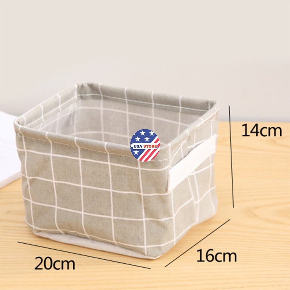 Giỏ Vải Đựng Đồ Decor Họa Tiết Lúa Mạch/Ô Vuông - Đựng Mỹ Phẩm Cứng Cáp Vuông - Size 20cm