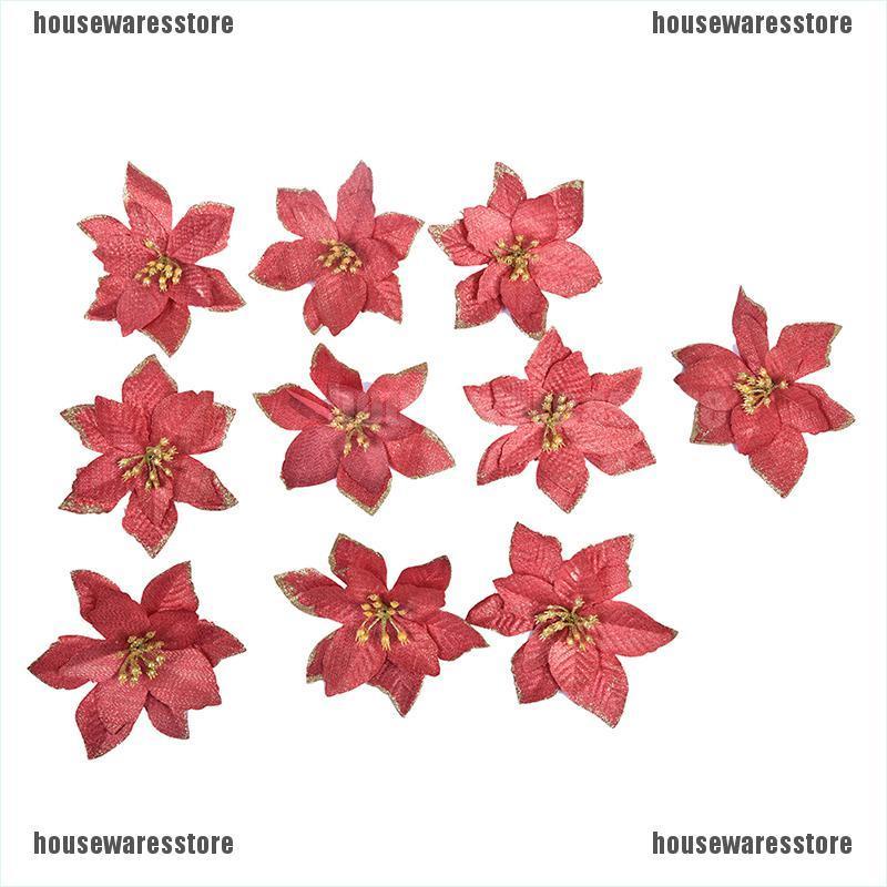 Bộ 10 Bông Hoa Giả Lấp Lánh Trang Trí Cây Thông Giáng Sinh