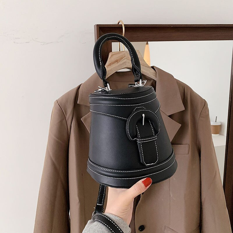 Túi xách JASMIN NOIR bằng da PU hình trụ phong cách retro thời trang giản dị cho nữ