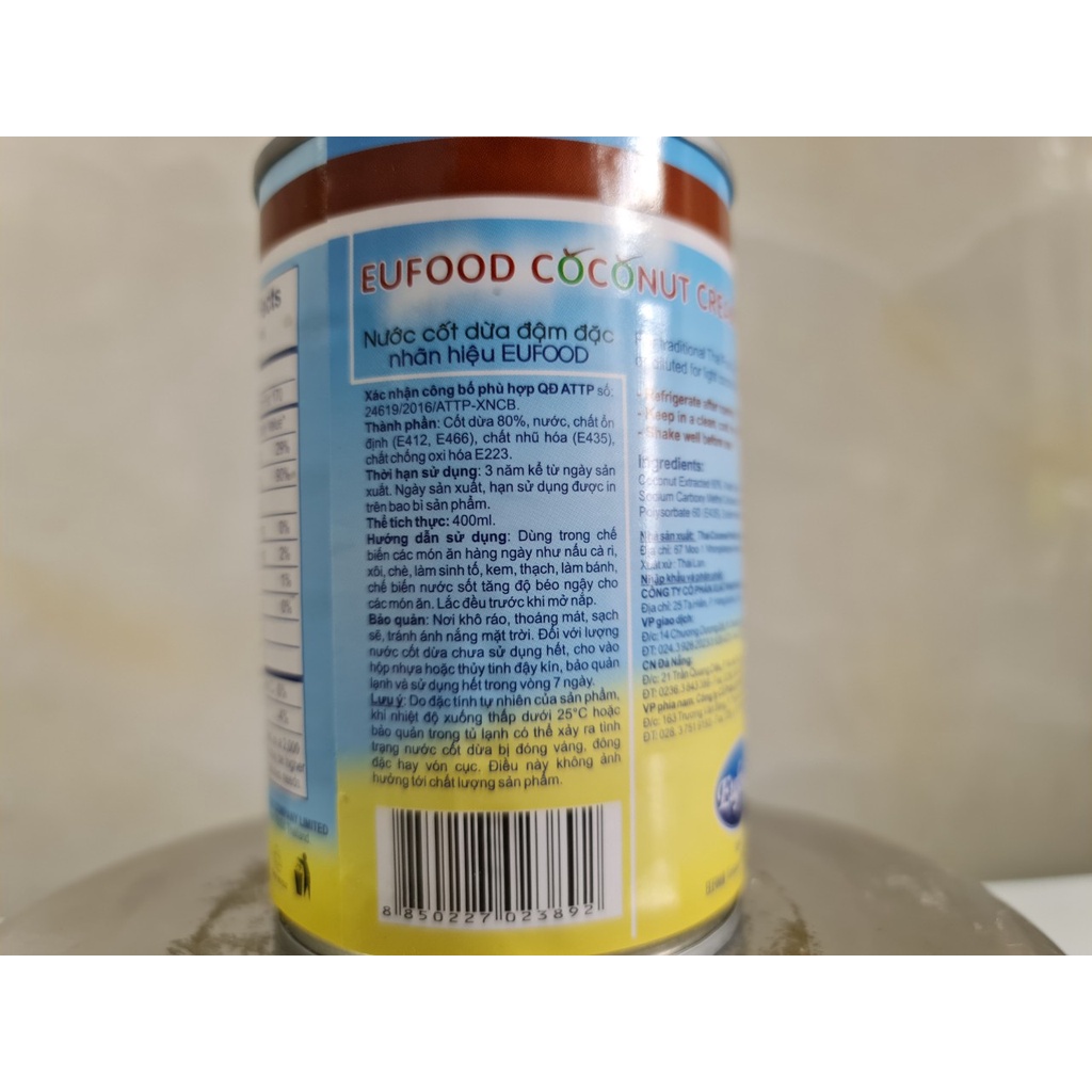 [400ml] NƯỚC CỐT DỪA ĐẬM ĐẶC [Thailand] EUFOOD Coconut Cream (euf-hk)