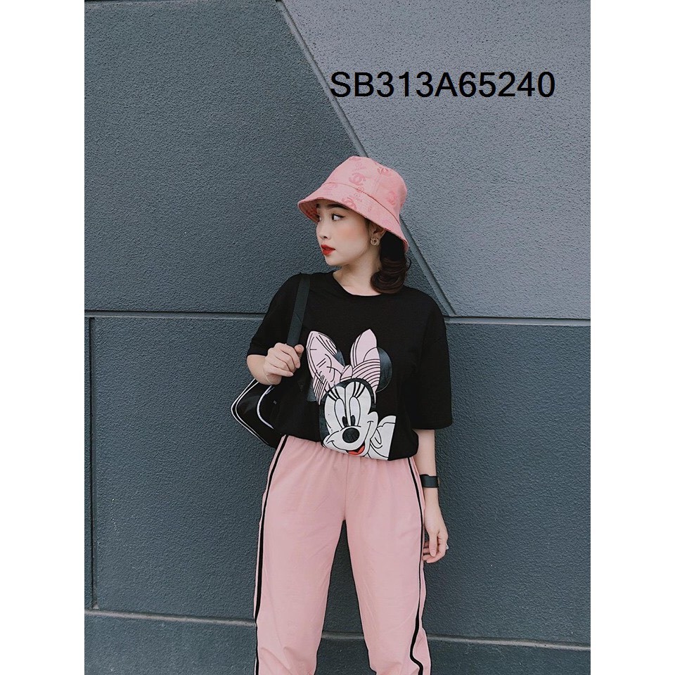 [Sẵn] Set đồ thể thao nữ quần jogger phối áo tay ngắn chuột Mickey [Hàng shop]