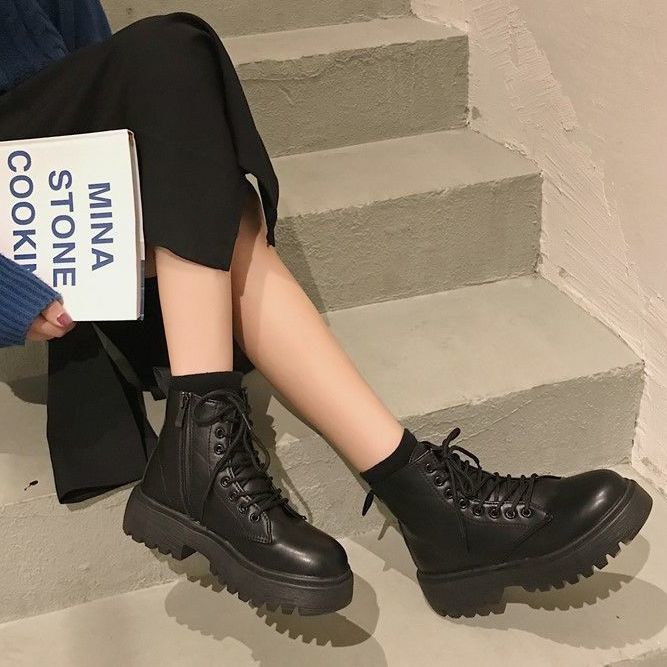 ❤Giày Bốt Martin Cổ Thấp Đế Dày Nâng Chiều Cao Phong Cách Anh Quốc Thời Trang Cho Nữ Size 35-43 42
