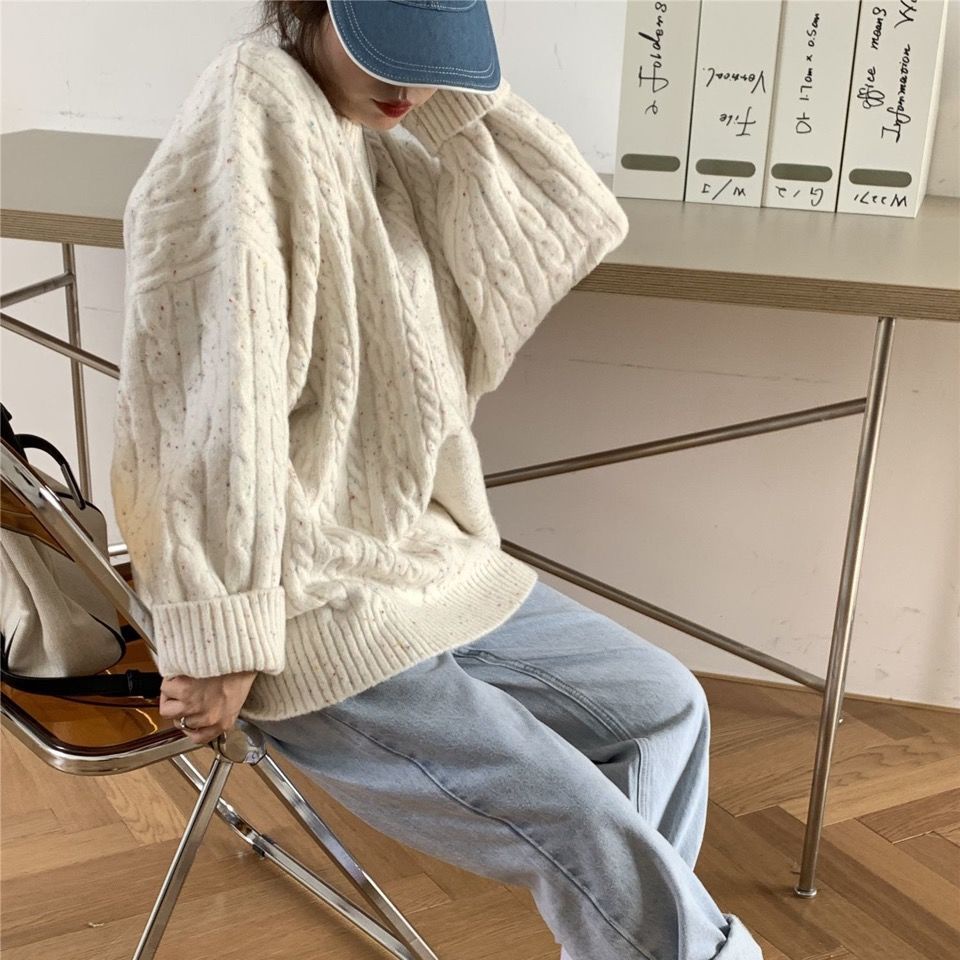 Áo Sweater Dệt Kim Dáng Rộng Thời Trang Thu Đông Cho Nữ 2021