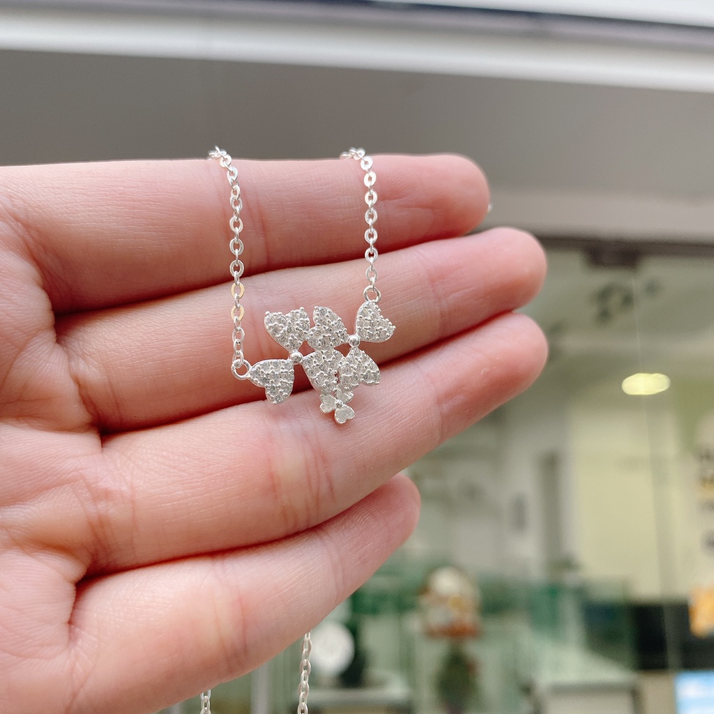 Dây Chuyền Bạc Ta Cao Cấp CaoBac Silver Hoạ Tiết Hoa Ba Cánh Thiết kế Hai Hoa Nhẹ Nhàng, Thanh Lịch Cho Bạn Gái