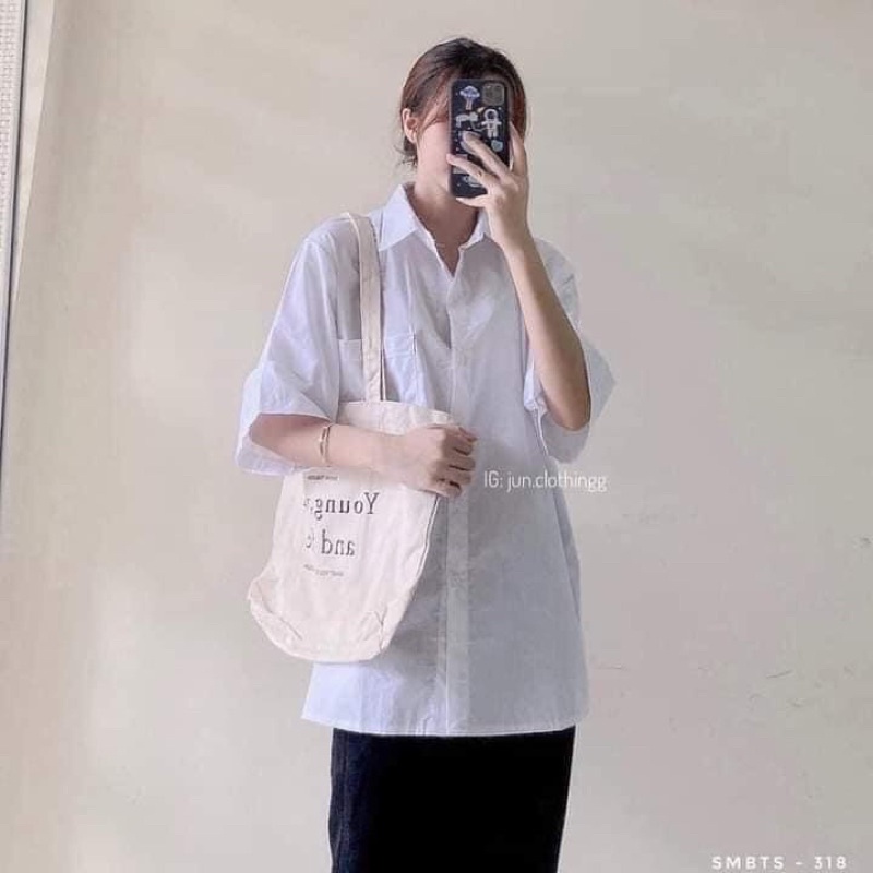 Áo sơ mi tay lỡ dáng rộng unisex freesize 38-65kg