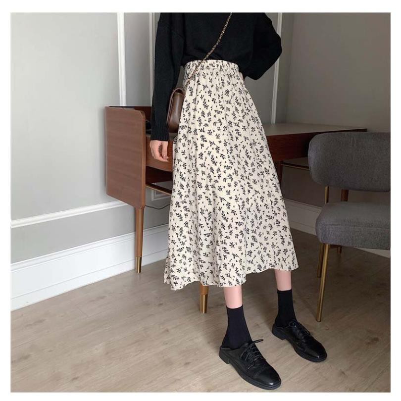 Chân váy hoa nhí vintage dài LyLy Chân váy công sở dài qua gối ulzzang, vải voan, cực xinh yêu CV004 | BigBuy360 - bigbuy360.vn