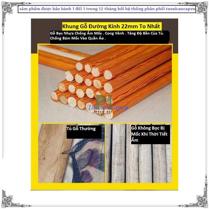 tủ đựng quần áo vải khung gỗ đựng quần áo 2 buồng tủ quần áo loại 1 vải dệt gỗ cỡ lớn khung gỗ bọc nhựa chống ẩm mốc