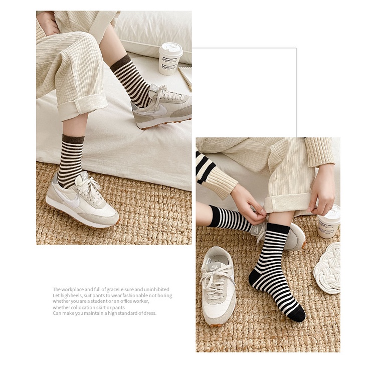 Tất vớ nữ kẻ cổ cao thu đông phong cách Nhật Bản xinh xắn Warm&amp;Cute A313