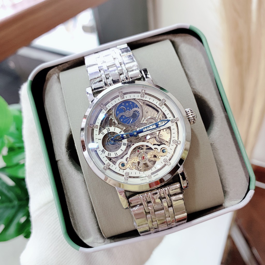 ĐỒNG HỒ NAM NAUTILUS AUTOMATIC DIAMOND SKELETON, DÂY THÉP , SIZE 44MM