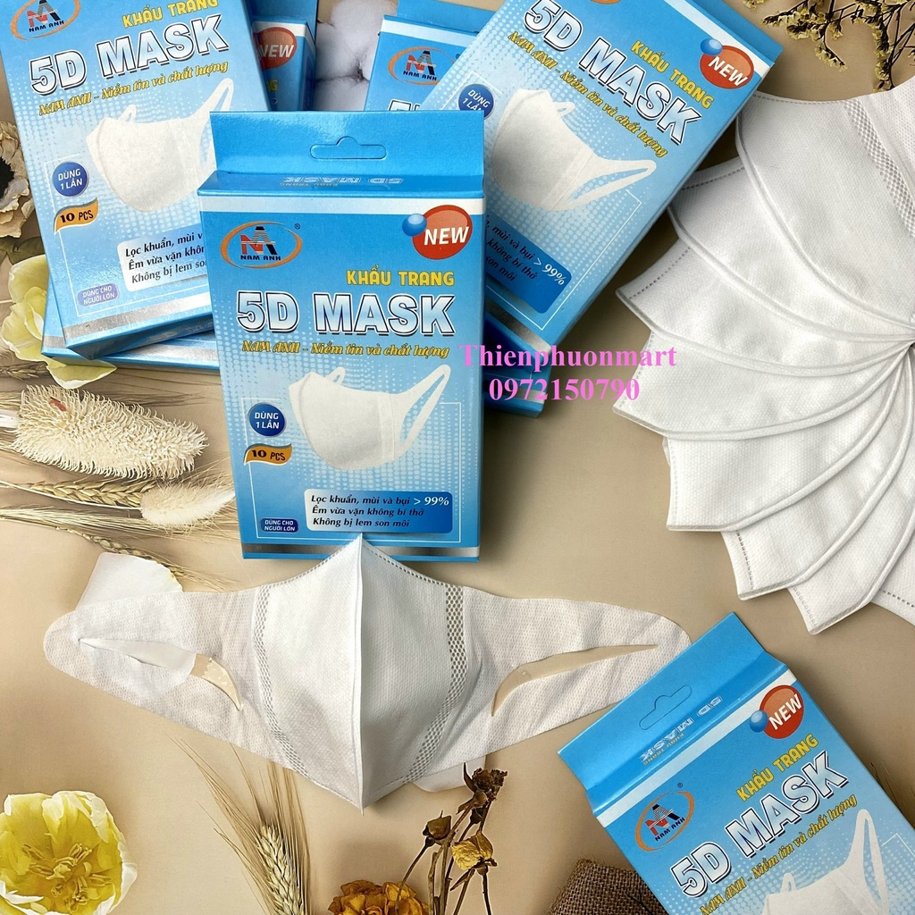 Khẩu Trang NAM ANH 5D DÂY VẢI Kháng Khuẩn 3 Lớp 10 Cái/ Hộp