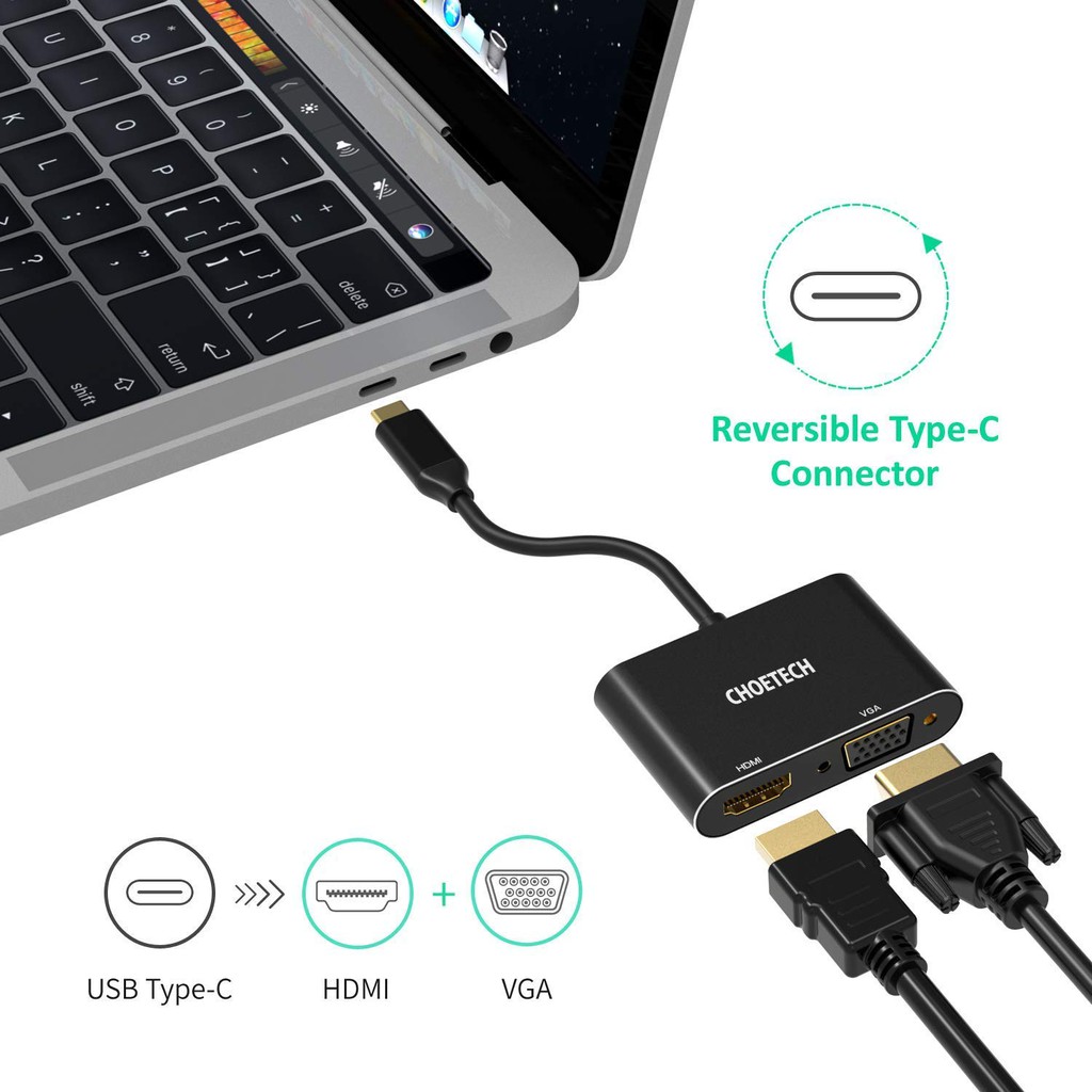 Đầu Chuyển Đổi CHOETECH Cho Macbook Pro Galaxy Note 10/s10 Từ Usb C Sang Hdmi Vga 4k