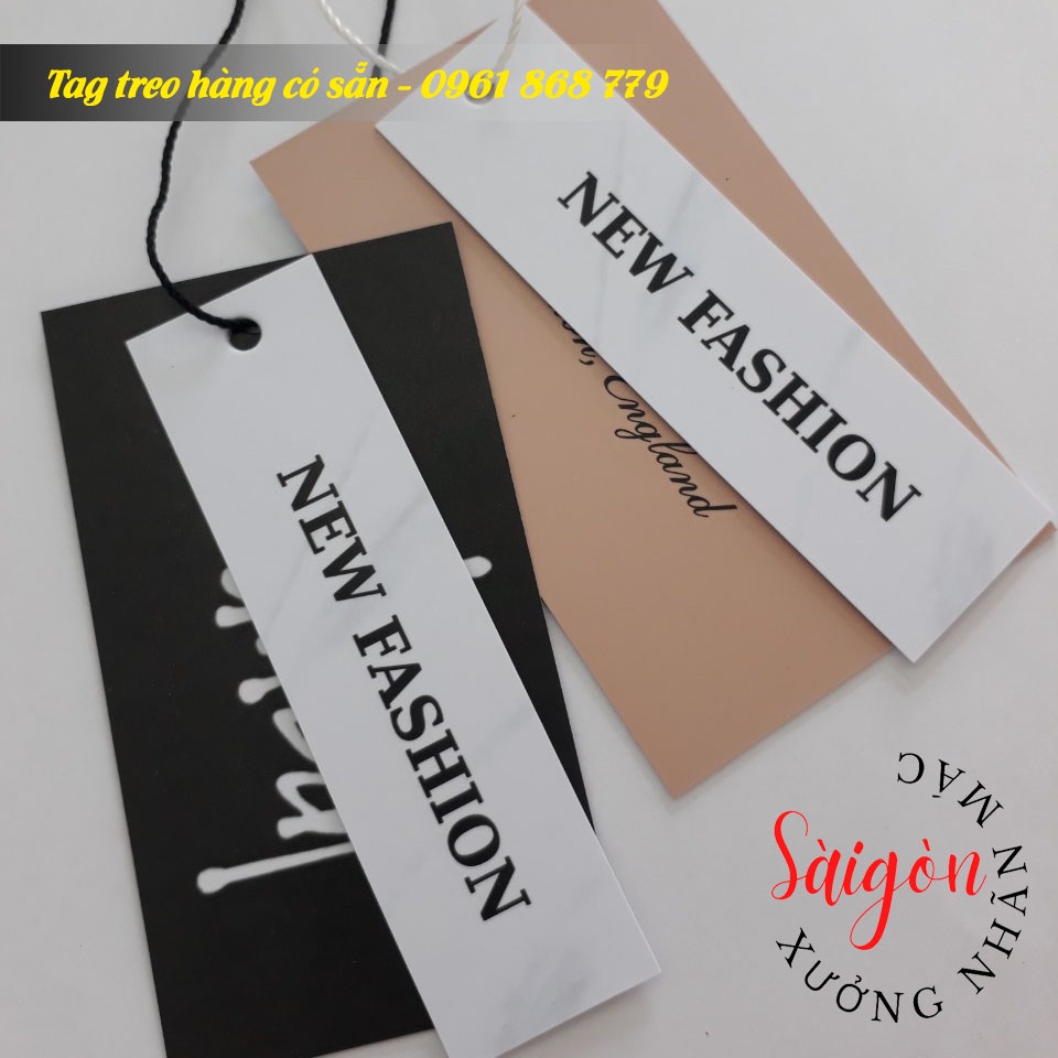 Combo Tag quần áo, thẻ treo quần áo, thẻ bài thời trang in sẵn khích thước 2.5x9cm và dây treo 100pcs